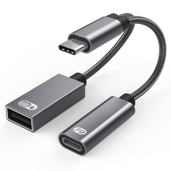USB-C hann til USB-hunn + USB-C PD ladekontakt og OTG-adapter USB 2.0