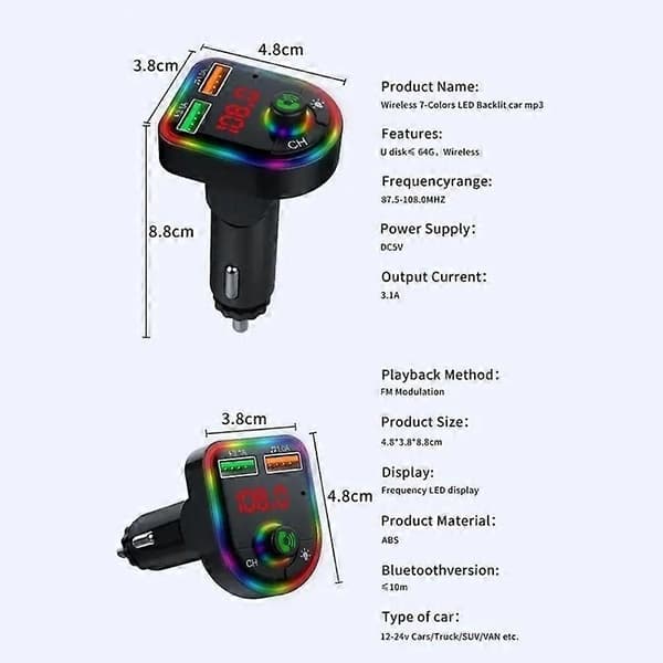 MP3-lydenhet med fargerike omgivelseslys billader P6