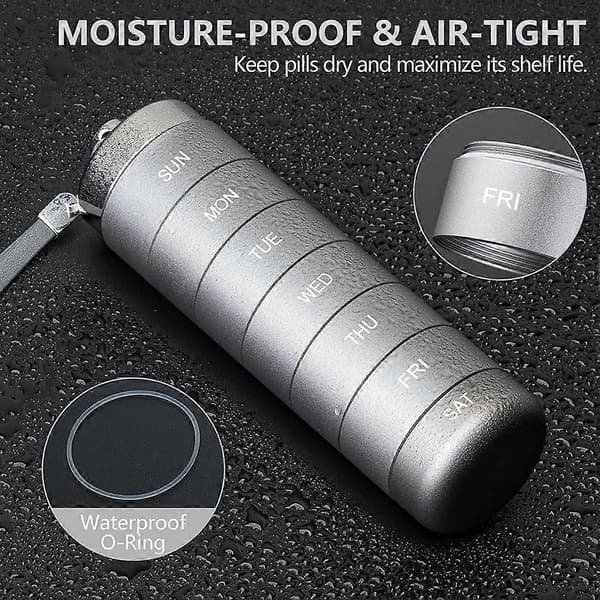 Metal Weekly, Stackable Waterproof Travel Pill Box, Pill Case Container, 7 Day Daily Medicine Organizer