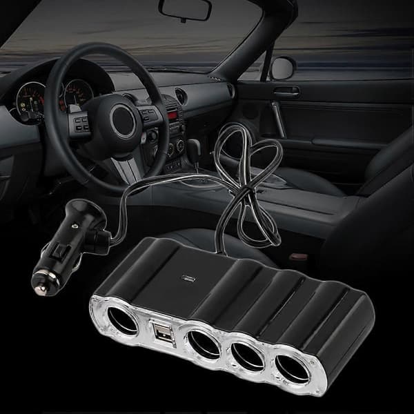 12v - 24v 4-vejs Multi Socket Biloplader Køretøj Auto Bil Cigarettænder Socket Splitter & Dobbelt Usb Porte Stik Adapter