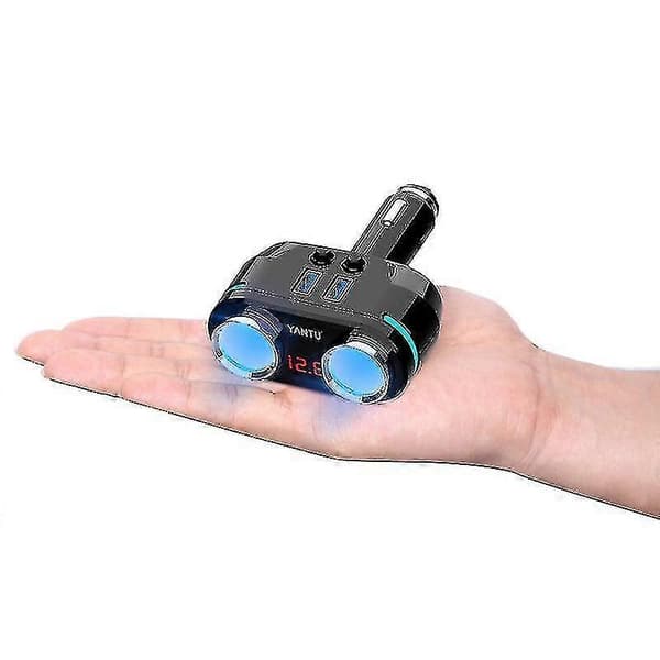 3-i-1 Cigarettænder Biloplader 2-i-1 Digital Display Multi Oplader Adapter Splitter Stik