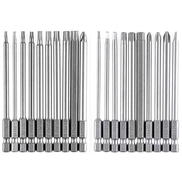 Long bits, magnetic bits 20 pieces 100 mm series, T8-T40 Torx bit, H2-H6 hex bit, PH1 PH2, PZ2, slotted bit, 1/4 inch hex