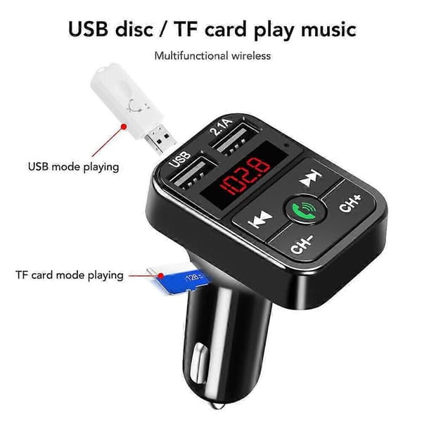 Svart(A)$ Bil FM-sender Bil Bluetooth Mp3 Dobbel USB Billader Bil mp3 Bluetooth-mottaker