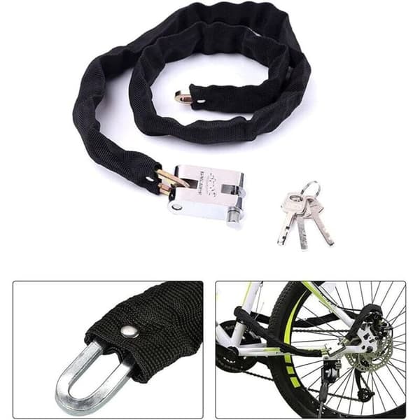 Kraftig motorcykellås. 3 nøgler. 100 cm. Sort