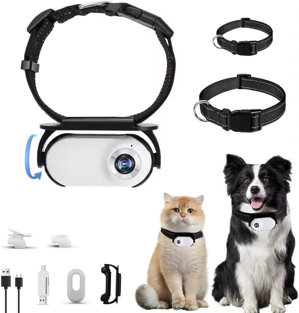 Adjustable Pet Collar Camera with Wide Angle - Clip-on, OTG &