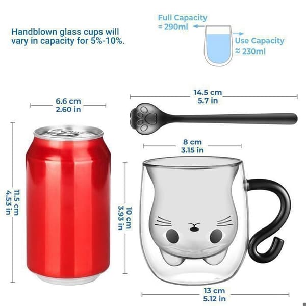 (White) Double-Walled Coffee Mug, Cute Double-Walled Cat Mug, 260 ml with Cat Coffee Mug Holds Latte Macchiato