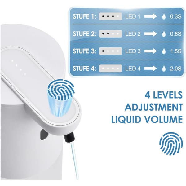 Automatisk sæbedispenser – 4-niveau sensorisk sæbedispenser. USB genopladelig. 400 ml vægmonteret