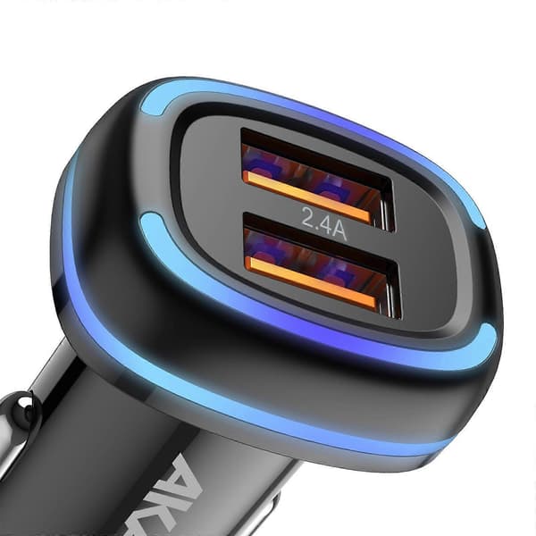 Dual USB 2.4A Hurtig Opladning Lys LED Biloplader, Sort
