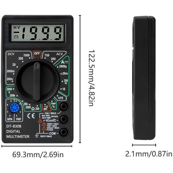 Multifunctional Portable Multimeter for Automotive Appliance Problems, Digital Multimeter with Insulated Non-Slip Test Leads Compact Design and