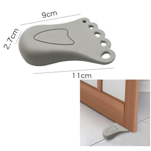 (grå) Dørstopper - Uspesifisert - Liten fot - TPR-gummi - 11x2,7 cm - 2 stk