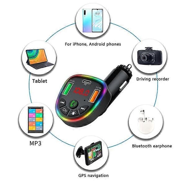 P23 Bluetooth adapter til bil med spændingsdetektering, MP3-afspiller, 1 Type-C + 2 USB-biloplader