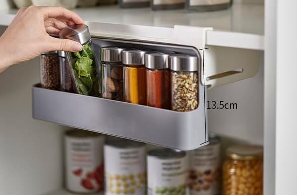 Krydderiflaske Organizer Hængende Skuffehylde Uden Boring-32*13.5*6.5cm, Grå, 1 stk