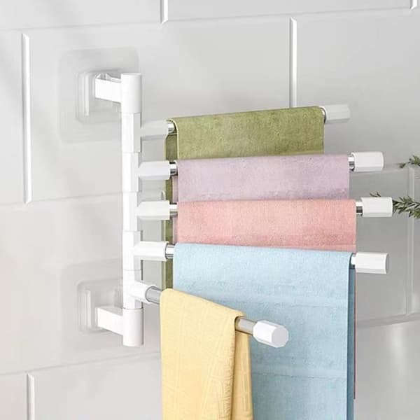5-arm Wall Mounted Swivel Towel Rack, Foldable Towel Bar, 180° Rotating Towel Holder for Bathroom/Kitchen