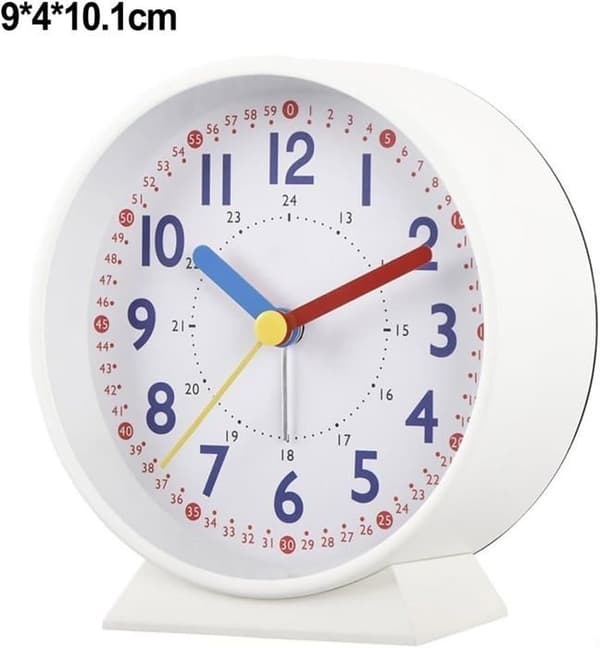 (White) Silent Alarm Clock without Ticking, Phosphorescent Analog for Desk