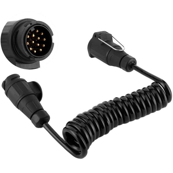 13-polet til 13-polet adapterkabel. Trailerstikforlænger. Spiralkabel til bil, campingvogn og autocamper.
