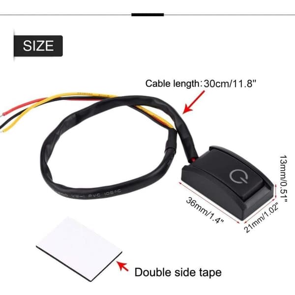 DC 12V 200mA Stick Type Switch. DIY Bil On/Off Knapafbryder, Klæbende, Dobbeltsidet