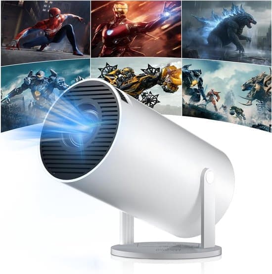 4K Mini Projektor Smart Projektor - til iOS & Android WiFi 6 & Bluetooth 5.4 – Hjemmebiograf – Hvid