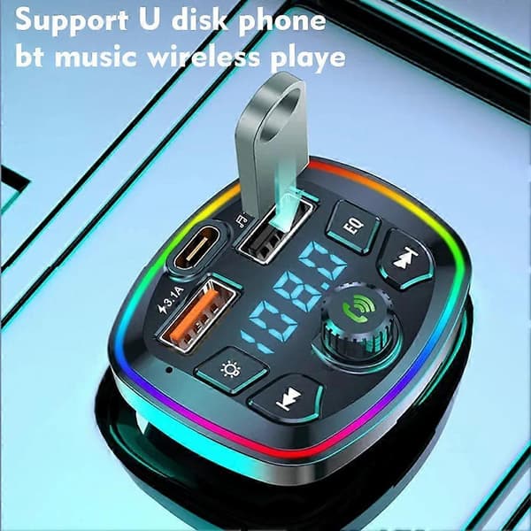 Multifunktionel Bluetooth MP3 Biloplader – QC3.0 med Farverig LED