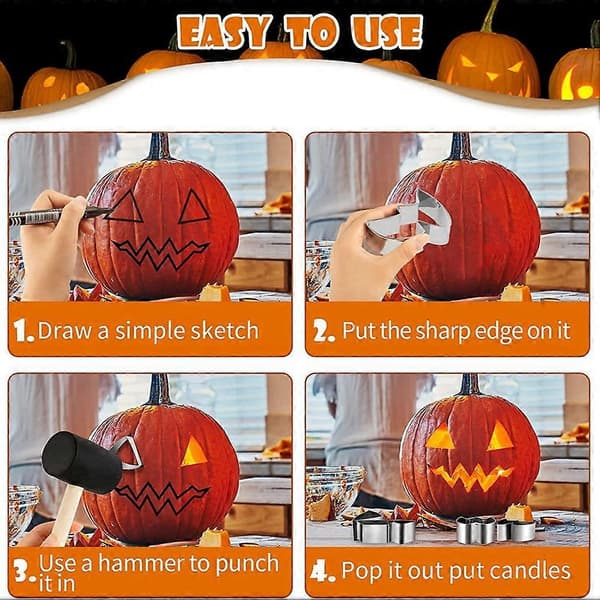 Halloween Gresskar Utskjæringssett Rustfritt Stål Kakeform DIY Jack-O'-Lantern Bakeform Utskjæringsverktøy