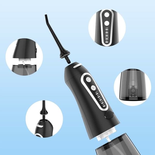 Bærbar vanntråd – HDEYE – Profesjonell – 6 dyser – 300 ml – IPX7 – 5 moduser