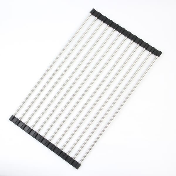 Rustfrit Stål Opvaskestativ til Vask Folding Opvaskestativ Praktisk Opvaskestativ - 43*35cm, Sort, 1 stk