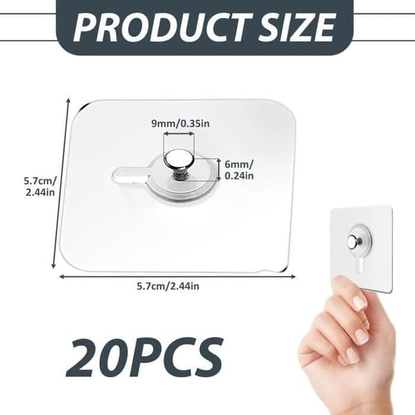 (Transparent) Nail-free Picture Hooks - Transparent - 20-pack - High Load Capacity