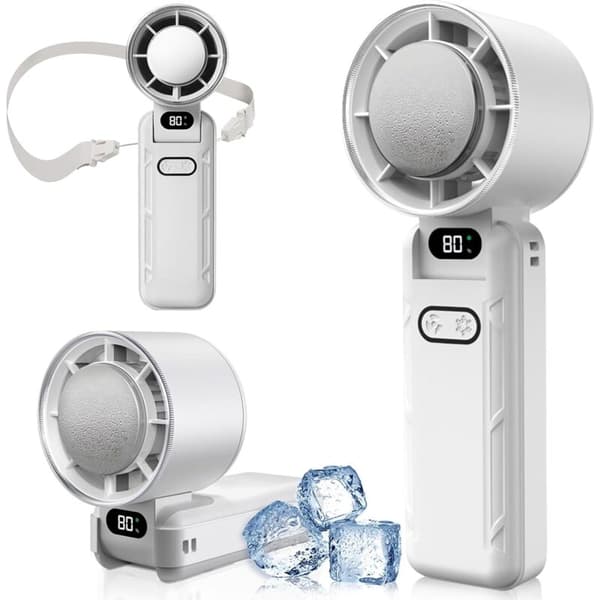 Mini bærbar ventilator. 5 blæserhastigheder, med kølefunktion. USB genopladeligt batteri - hvid.