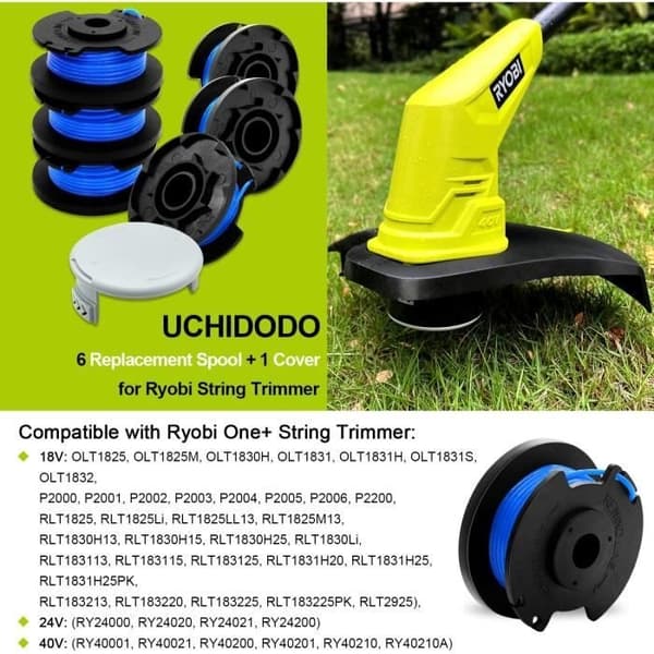 (Blå) Trimmer Line Spool for Ryobi One+ AC14RL3A 18V, 24V and 40V Trimmers, 6 Spools with 1 Cap, 1.65mm Diameter