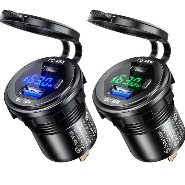63W QC3.0 USB + Typ C USB C PD Billaddare Snabb Laddare Med LED Voltmeter
