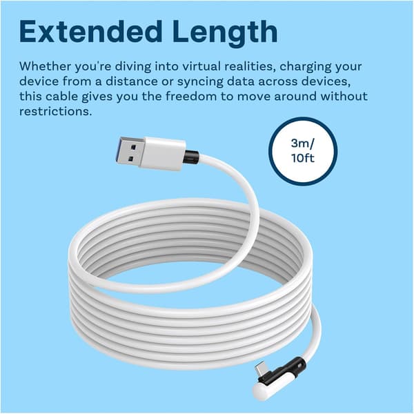 2025 Seneste Model VR Link-kabel USB-C til USB-C til Meta Quest 3S / 3/2 / Pro, Pico 4 Ultra / 4 og PC/Steam VR 90 Graders Type-C Kabel til
