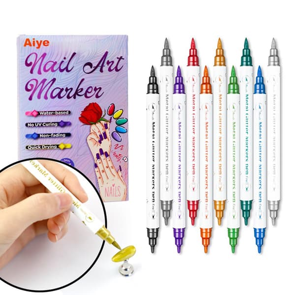 Nail Art Markers med Fin og Bred spids - 10 farver