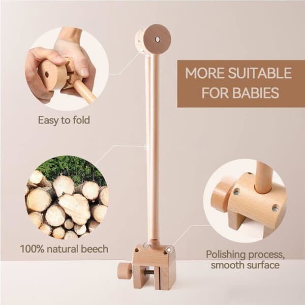Mobilholder i træ til babyseng, mobilholder til puslebord
