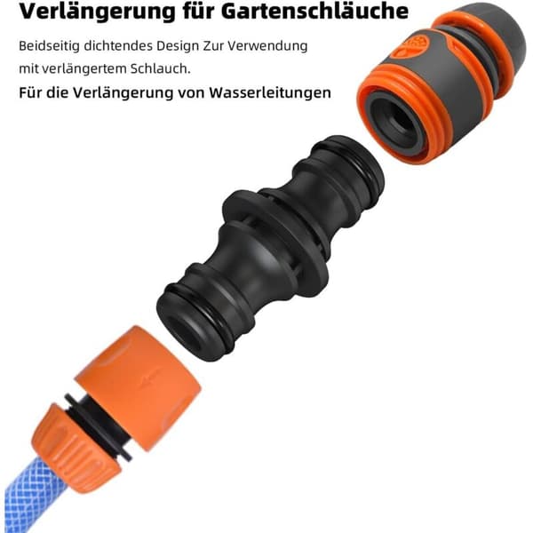 2-delt fitting. 1/2-tommer dobbelt stikforbindelse til en sikker slangeforbindelse. Forbinder to slanger for forlængelse.