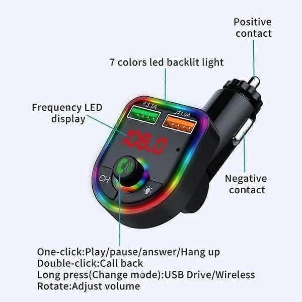 MP3 Ljudenhet Färgglada Ambient Lights Billaddare P6