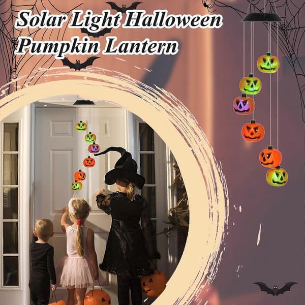 Gresskarformet Solar LED Vindklokke for Halloween-dekorasjon