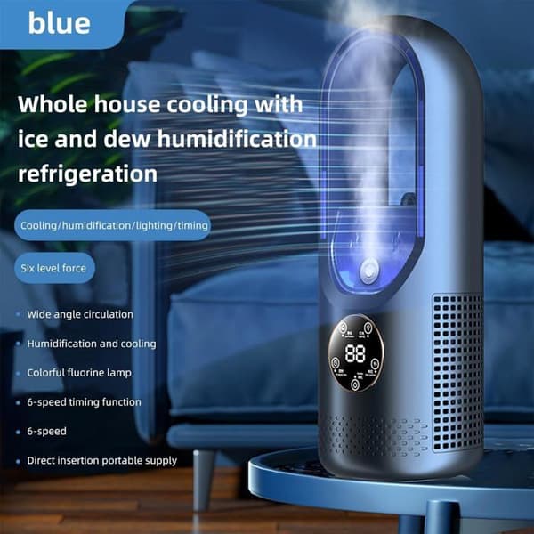 Bladeless ventilator - Bærbar - 6 hastigheder - LED-display - Befugtning