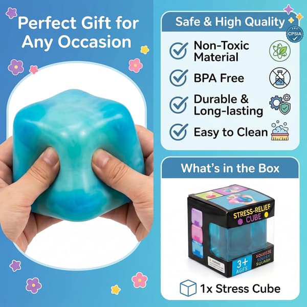 Needoh Nice Cube Stress Ball & Sensory Toy Blue