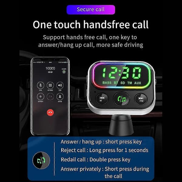 Fm Transmitter Bluetooth 5.0 Bluetooth Bilradio Transmitter Håndfri Bilsæt Qc3.0 Usb Biloplader Understøtter Tf Aux Input