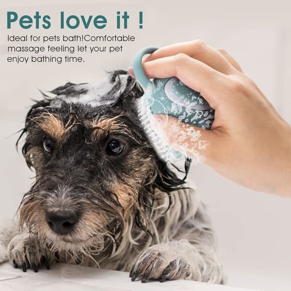 Badebørste til hunde og katte. Silikone shampoo- og massagedispenser til kort- og langhårede hunde og katte (blå poteform)