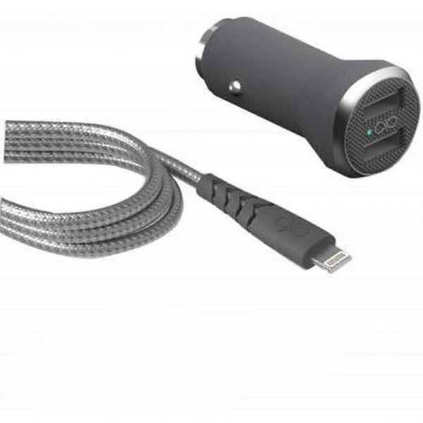 2.4A IC Smart Billader Forsterket USB A/Lightning-kabel, Grå