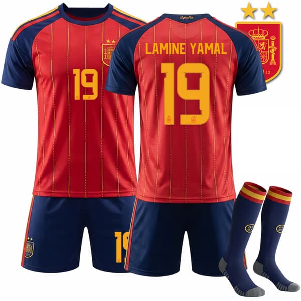 Fodboldtrøje+shorts Spanien hjemme 2-stjerner VM 2026 Nr. 19 Yama
