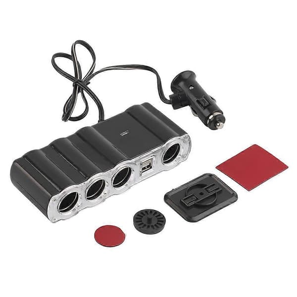 12v - 24v 4-vejs Multi Socket Biloplader Køretøj Auto Bil Cigarettænder Socket Splitter & Dobbelt Usb Porte Stik Adapter