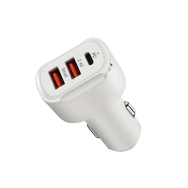 PD+2.4A Dobbel USB Billader, Stil: 3 Porter (Hvit)