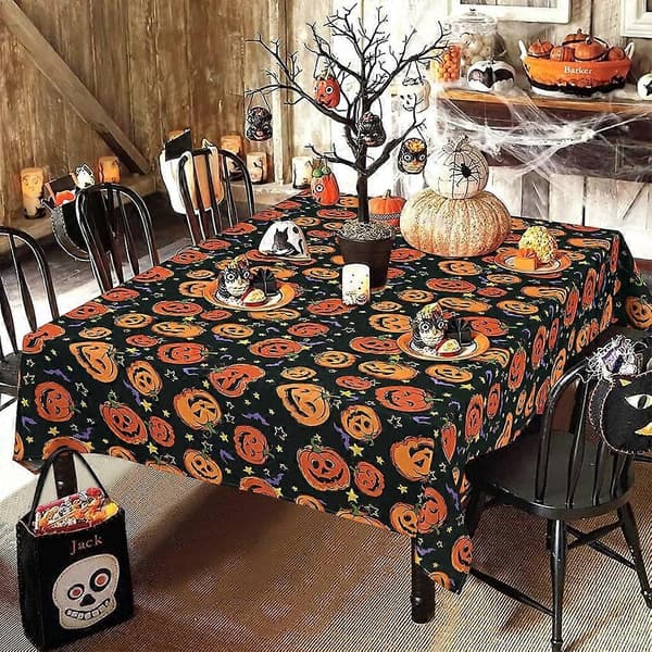 Halloween Græskar Mønster Rektangulær Vandtæt Dug til Indendørs og Udendørs Brug, Perfekt til Thanksgiving Middage.