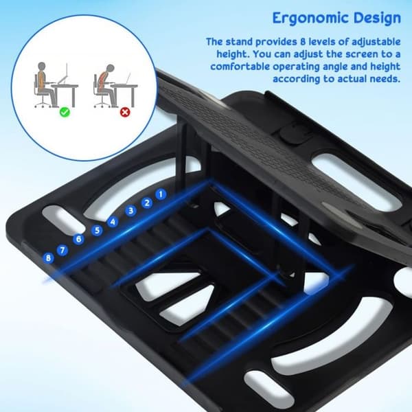 Bærbar PC-stativ - Ergonomisk - Sammenleggbart - Ventilert - Svart