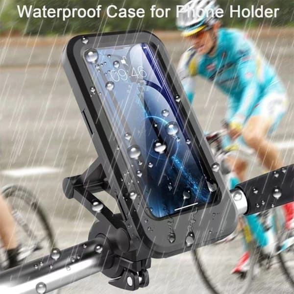 Waterproof Handlebar Phone Mount with 360° Rotation, Touchscreen Access, and Lockable Clamp for Motorcycle, E-bike, and Bicycle, Compatible with 7 inch