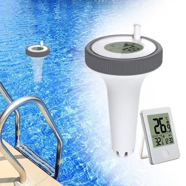 (White) Wireless Floating Digital Pool Thermometer - Water Thermometer with Receiver for Pool, Pond, Outdoor Space