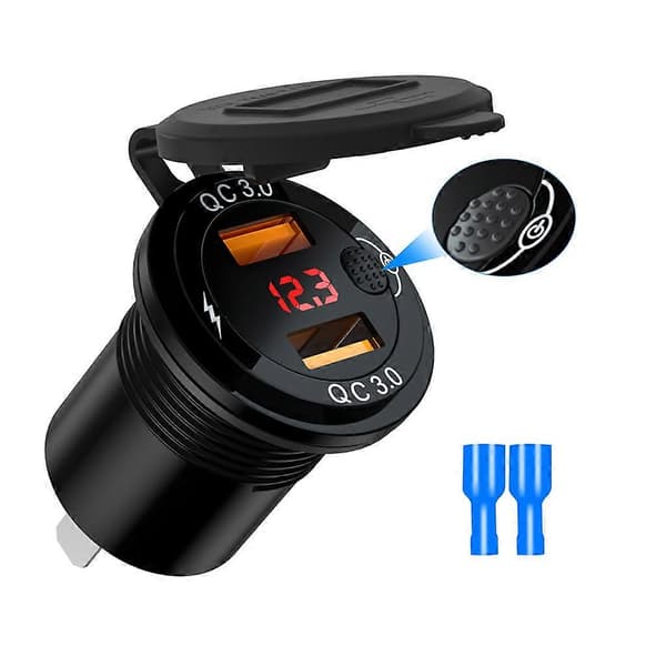 Digital Display Spennings Billader 3.4A med Mekanisk Bryter Dobbel USB QC3.0