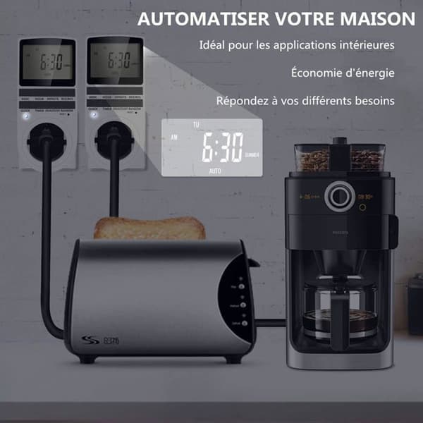Digital timer 16A / 3680W, stikkontakt, 16 konfigurerbare programmer, 24/7 tilfeldig tyverisikringssystem