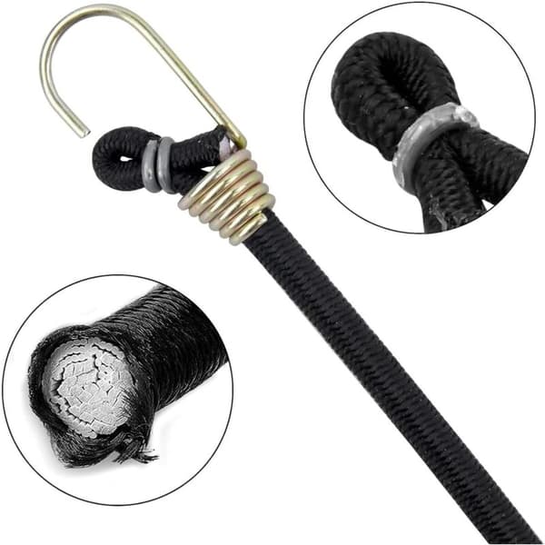 12 x elastiske bungee-stropper med kroge. Mini bagagespænder. Elastisk reb til transport. Camping og udendørs aktiviteter. 5 mm x 30 cm